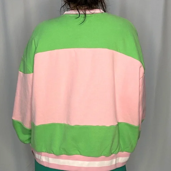 Queen of Sparkles Green & Pink Stripe Pickleball Sweatshirt NWT